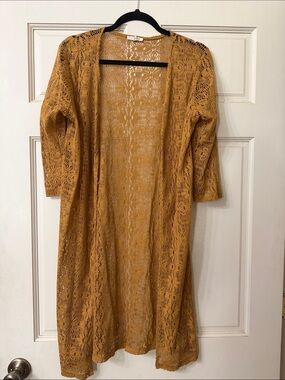 Maurices Mustard Crochet Duster Cardigan